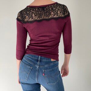 Express Burgundy Lace Yoke Knit Top